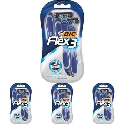 BIC Flex 3, Triple Blade Razor Blades for Men, With Moving Blade Heads for a Close and Soft Shave, Pack of 16