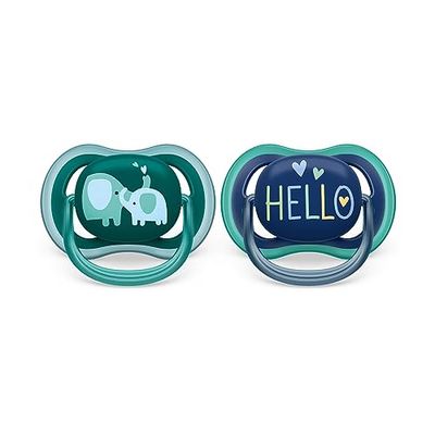 Philips Avent Ultra Air Soother: 2 chupetes ligeros y transpirables para bebés de 18 meses o más, sin BPA y con funda de transporte esterilizadora (modelo SCF349/18)