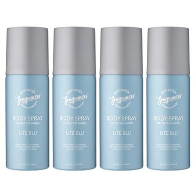 Designer Fragrances 4 Pack Lite Blue Men's Body Spray Deodorant Cans - For Instant Freshness on The Go - Long Lasting Smell - Great Male Gift Sets- 150ml