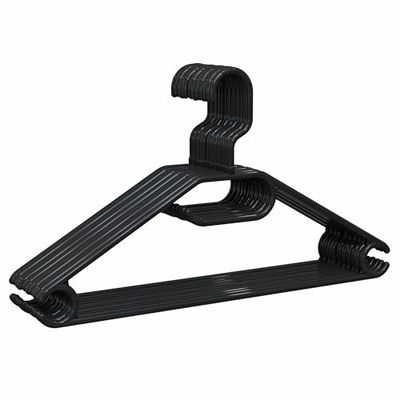PORTENTUM Lot de 10 cintres en plastique 100% recyclé pour tous types de vêtements - Crochet pivotant à 360°- Gain de place - Porte-accessoires - pour robes et jupes - Noir - Made in Spain