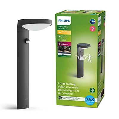 Borne avec recharge solaire PHILIPS TYLA classe énergétique A, détecteur de mouvement, jusqu'a 250 lm, IP44 - Anthracite