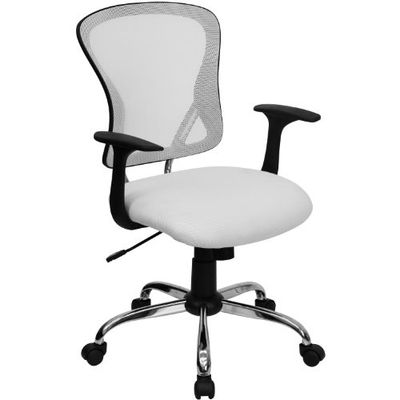 Flash Furniture Chaise de Bureau pivotante en Maille Alfred Mid-Back White de avec Base et accoudoirs chromés