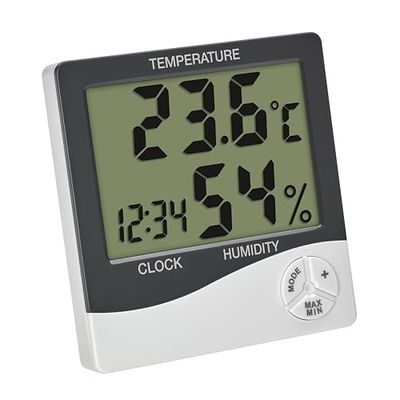 TFA Dostmann Termómetro digital para interiores, 30.5058.02, termómetro de habitación, medidor de humedad, medición de la humedad y la temperatura, para control del clima interior, máx. mín, incluye