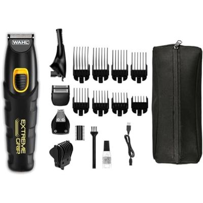 Wahl Extreme Grip Advanced Multigroomer, 240 minuti di autonomia, tagliapeli da naso per uomo, tagliabarba, set da toelettatura per uomo, tagliacapelli per uomo, testine intercambiabili lavabili