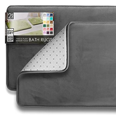 Clara Clark Bathroom Rugs, ultra suave, sem escorregar e absorvente, veludo memória espuma banho mate. Conjunto de - 17 x 24/20 x 32, cinzento