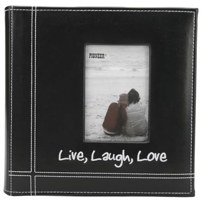 Pioneer DA200LLL 1-delig 9 x 9 inch geborduurd gestikt kunstleer fotoalbum Live, Laugh and Love, zwart
