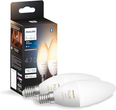 Philips Hue White Ambiance, Lampadina LED Smart, Bluetooth, Attacco E14, 5W, Dimmerabile, Luce Bianca da Calda a Fredda, confezione da 2