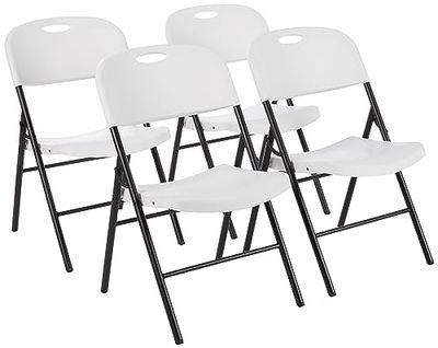 Amazon Basics Krzesło składane z tworzywa sztucznego, udźwig 157,5 kg, białe, zestaw 4 sztuk