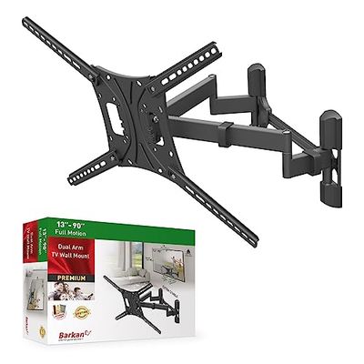 Barkan Supporto da parete lungo per TV, 13-90" a doppio braccio articolato – 4 movimenti piatto e curvo, può contenere fino a 60 kg, extra stabile, adatto a LED OLED LCD