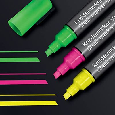 SIGEL BA182 Chalk Marker 50, chisel tip 1-5 mm, Pink/Green/Yellow, 3 Pieces