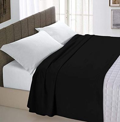 Max Color Lenzuolo Sopra Tinta Unita, 100% Cotone, Matrimoniale Maxi 270 x 300 cm, Nero