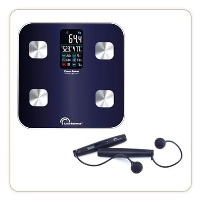 LITTLE BALANCE 8683, Duo Connect Easy Jump set, impedantiemeter + aangesloten springtouw, zonder USB-batterij, 180 kg, zwart