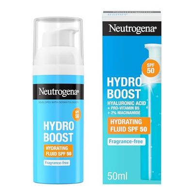 Neutrogena Hydro Boost Fluido Hidratante SPF 50 (1 x 50 ml), crema solar 50 de uso diario con ácido hialurónico y 2% niacinamida, protector solar hidratante de amplio espectro