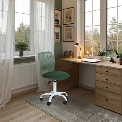 FurnitureR Teenage Office Chair, Height Adjustable Armless Task Chair, Colourful Study Chair for Home and Office, Computer Chair, Ergonomic & Swivel Office Chair, 40.5 x 44 x 87cm, Deep Green