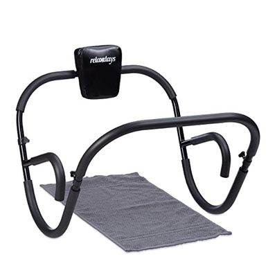 Relaxdays buikspiertrainer opvouwbaar, met hoofdkussen, HxBD: ca. 66 x 70 x 70 cm, buik trainen, ab trainer, zwart