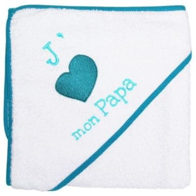 babyCalin Carré de Bain Brodé Motif J'Aime Mon Papa Bleu