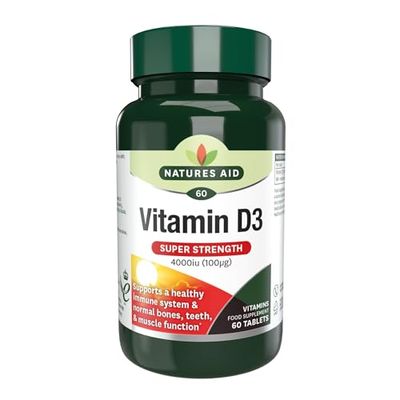 Natures Aid Super Strength Vitamin D3 4000iu – High Strength Vitamin D Supplement for Bones, Immune System, Mood & Energy – Natural, Non-GMO, Gluten Free, Vegan Health & Wellness Support – 60 Tablets