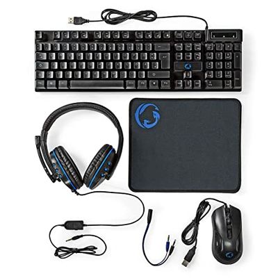 Nedis Kit combo di gioco | 5-in-1 | Tastiera, Cuffia, Mouse e Mouse Pad | Nero | QWERTZ | DE layout
