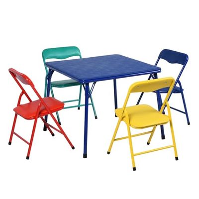 FurnitureR 5PCS-Children's Table and Chair Sets, Vibrant Coloured Foldable Upholstered Seats, Portable Metal Base for Bedroom and Daycare Classroom, Playrooms, Easy-Clean Surface, 61x61x50CM