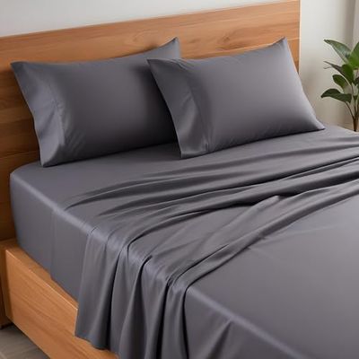 Simple Deluxe 4-delad queen size lakan, hotell, lyxiga lakan, skrynkelfria – djupa fickor – andas och kyllakan – enkel skötsel (drottning, grå ny)