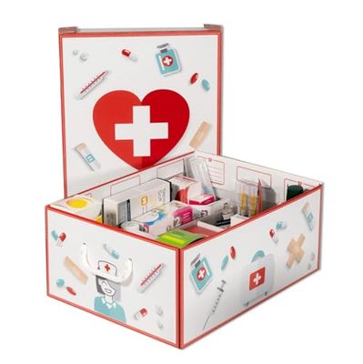 Lavatelli Pharma Organizer – Medicine Box with Lid & 4 Dividers – Large First Aid Storage for Supplies, Pills, Cosmetics, Crafts – White Cardboard Medical Organiser – 32x42x17.5 cm (12.6"x16.5"x6.9")