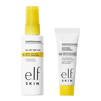 e.l.f. Suntouchable Fun in the Sun Duo | Suntouchable Invisible SPF 30 Sunscreen & All Set for Sun SPF 30 Setting Spray, Creme Solari Trasparenti per il Viso, Idratanti e Protettive | 50 ml, 60 ml