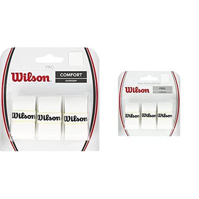 Wilson Grip WRZ4014WH Impugnatura PRO Overgrip, Unisex, Bianco, 3 unità & PRO Overgrip Perforated, Impugnatura per Racchetta da Tennis Unisex-Adulto, Bianco, Taglia Unica