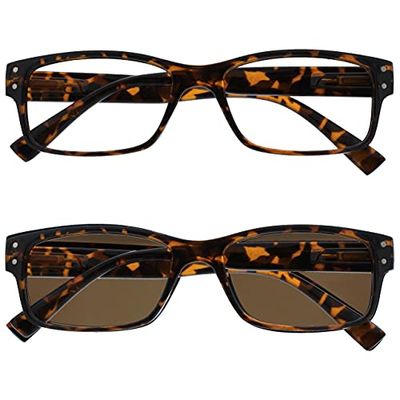 OPULIZE Occhiali Da Lettura Uomo Grande Marrone Tartaruga Lettori Con Lettore Sole Pacco Doppio Cerniere Molla RS11-2 +1,50