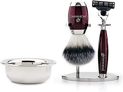 Set di rasatura da uomo con pennello da barba con setole sintetiche, rasoio triplica bordo rasoio, ciotola in acciaio inox e supporto per uomo rasatura bagnata JAG Shaving