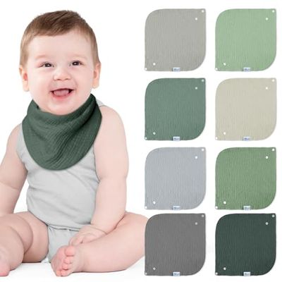 Lulu moon Bavoirs Bébé 100% Coton Mousseline avec Bouton Réglable, Bavoir en Coton Doux Absorbant Hypoallergénique pour Garçon Fille (Terre, 8 Pièces)