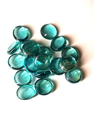 mesbilles - 500 GR AquaBleu Loupe 120 Billes Plates - Galet en Verre 20 mm Cailloux en Verre décoratifs