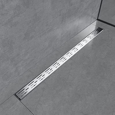 EMKE Caniveau de douche plat en acier inoxydable 110 cm avec système anti-odeurs/filtre à cheveux, design de rangée latérale, pour salle de bain