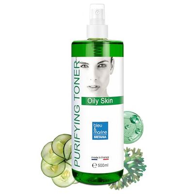 Bleumarine Bretania - Lozione Tonica Astringente, Struccante Viso, Purificante con Té Verde, Per Pelli Miste/Grasse, Effetto Opacizzante, Freschezza Immediata, 500ml
