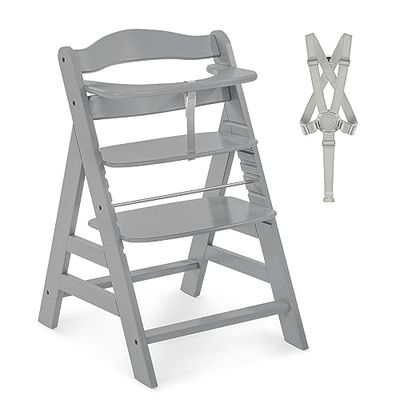 hauck Alpha Plus Cadeira evolutiva, madeira de faia certificada FSC®, cadeiras cadeiras cadeiras para bebé de 6 meses a 90 kg, cadeira bebé com arnês de 5 pontos e barra protetora - cinzento