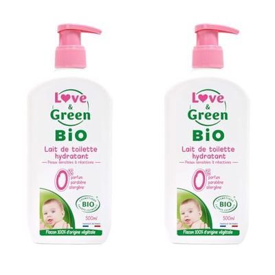 Love & Green - Latte da toilette idratante biologico 0% 500 ml - Made in France (Confezione da 2)