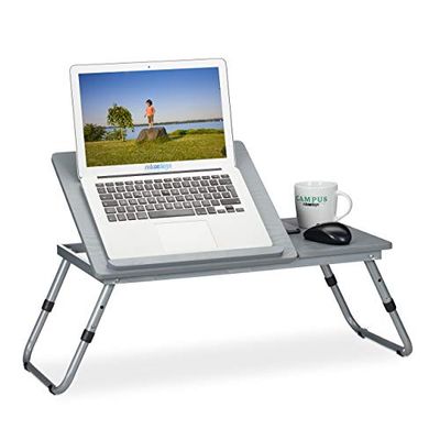Relaxdays Table pour Ordinateur Portable, Hauteur réglable, Pliable, Surface de Travail inclinable, 44x73x34,5 cm, Gris
