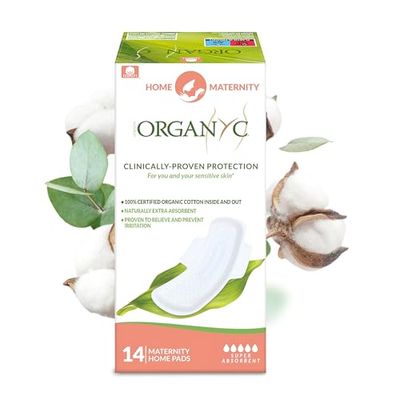 ORGANYC - Compresas postparto, grandes y cómodas para días de flujo medio, 100% algodón orgánico certificado