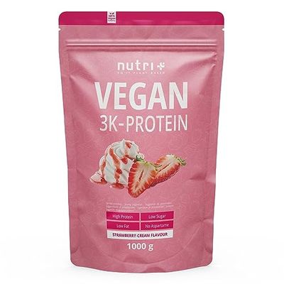 Nutri + Protein Powder Vegan Strawberry Cream 1kg - 83% de protéines - Shape & Shake poudre de protéines végétalien pour renforcement musculaire - Shake Crème de fraise