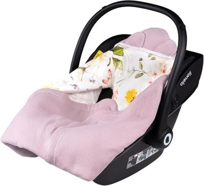 lionelo Travel Swaddle Blanket 90x90 cm for Babies Crafted for Car Seats, Strollers & Carrycots, Universal Fit for 3 & 5-Point Harnesses, 100% Cottone Bamboo, Hypoallergenic, TOG 2.5 Washable (Pink)