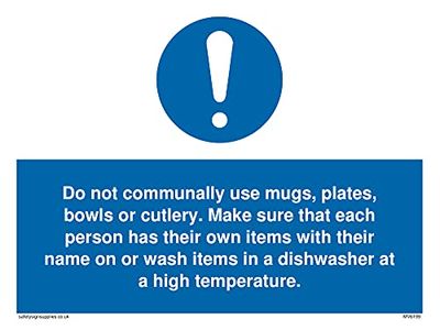 Pack of five - Do not communally use mugs, plates, bowls Sign - 200x150mm - A5L