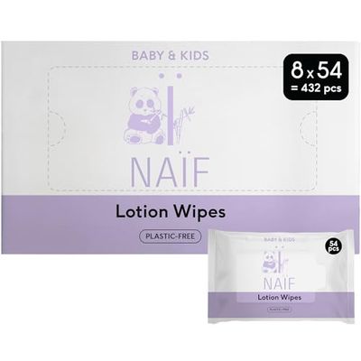 Naïf Balsam bez plastiku chusteczki nawilżane, pudełko do przechowywania 432 szt. (8 x 54 chusteczki nawilżane) – do pudla, ciała i twarzy – naturalne składniki