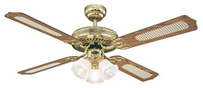 Westinghouse Monarch Trio Ventoinha de teto E14, 60 W, latão polido, 132 x 132 x 43 cm