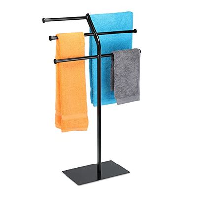 Relaxdays freestanding Towel Rack with 3 Rails, 3 Bars for 6 Bath Sheets, Bathroom 3-Tiered Stand, Made of Iron, Black, 87x50,5x20,5 cm