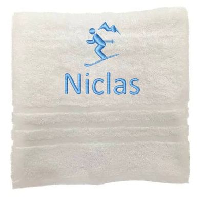 Asciugamano personalizzato con nome Nome sportivo splendidamente ricamato Asciugamano da bagno Asciugamano in cotone 100% personalizzato con nome (100 x 50 cm, Sciare 2)