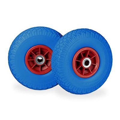 Relaxdays 2 x säckkärrhjul, punkteringssäkra massiva gummidäck, 3,00–4 tum, 20 mm axel, upp till 80 kg, 260 x 85 mm, blåröd