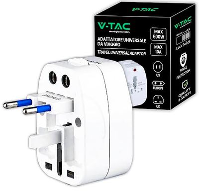 V-TAC Universele reisadapter met Amerikaanse stekker, Europa, UK, UIT - internationaal reisstopcontact met overbelastingsbeveiliging voor elektrische apparaten - Lock Switch