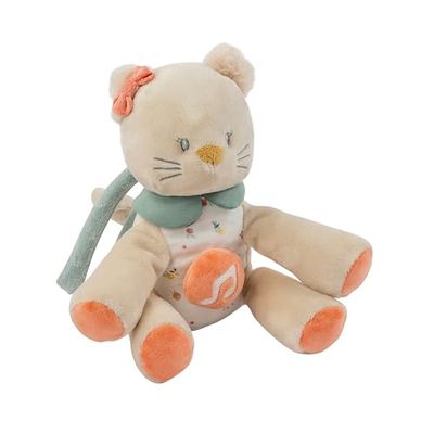 Nattou Mini-Peluche con Attività, Cotone e Velour, Con Musica, Gatto Lana, Ca. 23 cm, Mila, Zoe e Lana, Beige