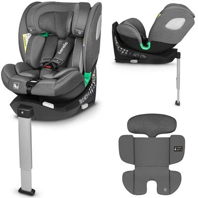 LIONELO BRAAM i-Size barnstol, 360°, roterbar för barn, 0–36 kg, framåt- och bakåtriktad montering, ISOFIX + stödben, justerbart nackstöd och ryggstöd, reduceringinsats