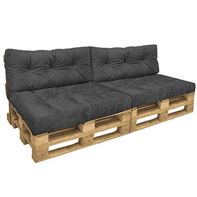 VOUNOT Pallet Kussens Set van 4 voor Binnen en Buiten, Pallet Kussen Waterdicht Pallet Sofa, Zitkussen 120x80, Rugkussen 120x40, Grijs