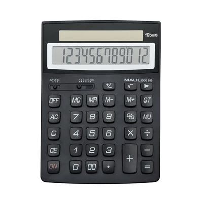 MAUL Eco 950 Calculatrice Solaire à 12 Chiffres 21 x 15,5 x 3,3 cm (L x l x h) - Calculatrice de Bureau pour Bureau, école - Petite Calculatrice en Plastique recyclé à 80% - Noir